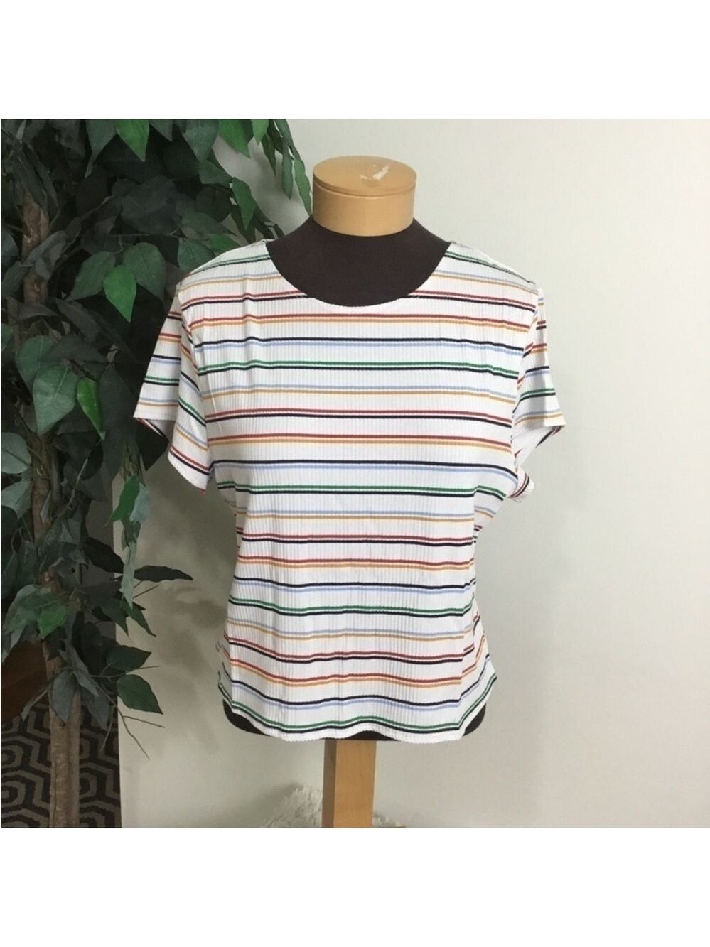 POPSUGAR strioed Ribbed Crewneck Short Sleeve Crop Top XXL NWT